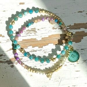 Semi Precious Apatite, Sugilite, Sunstone & Gold Filled Double Wrap Bracelet